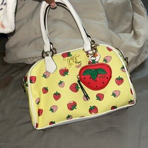 Juicy Couture Yellow and White Satchel with Strawberry Design